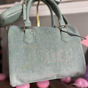 Juicy Couture Let It Shine Satchel Crossbody Bag NWT | Cool Blue Rhinestone Logo